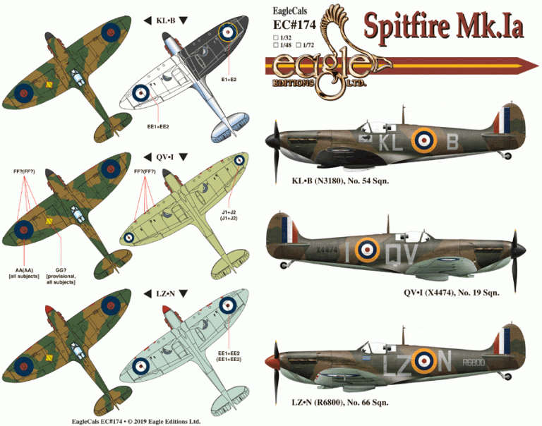 EagleCals #174-32 Supermarine Spitfire Mk 1 WWII aircraft decals